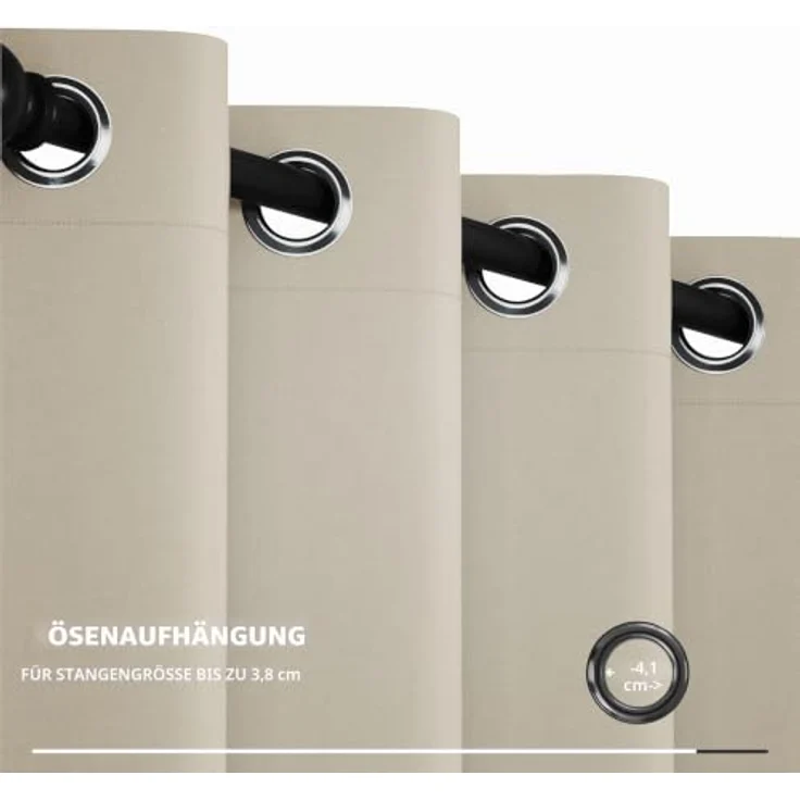 Deconovo Verdunkelnde Gardinen mit Ösen Blickdicht Türvorhang Hellbeige | 1 Stück, H214 x B254 cm, Hitzeschutz Gardine, Blackout Curtain, Sichtschutz, Thermovorhang für Schlafzimmer und Wohnzimmer – Bild 7