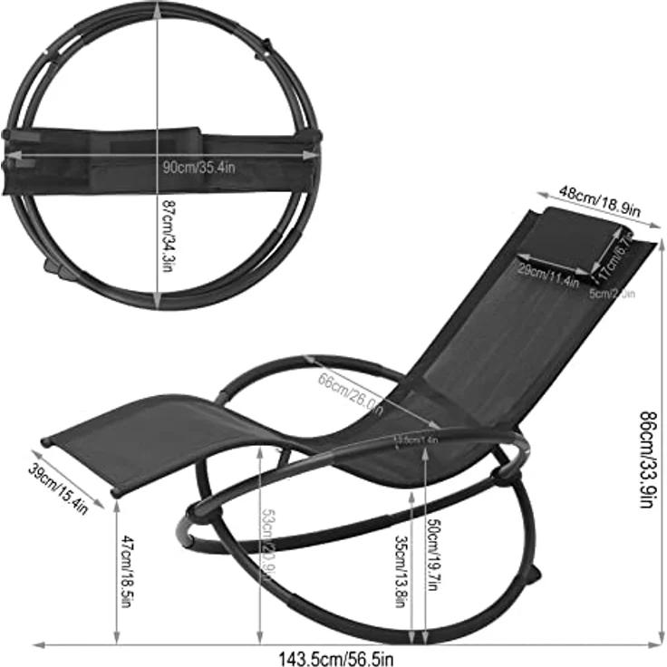 WOLTU Sonnenliege Schwingliege Relaxliege, klappbar, atmungsaktiver Textilenbezug, bis 160 kg belastbar, für Garten und Terrasse, Schwarz – Bild 3