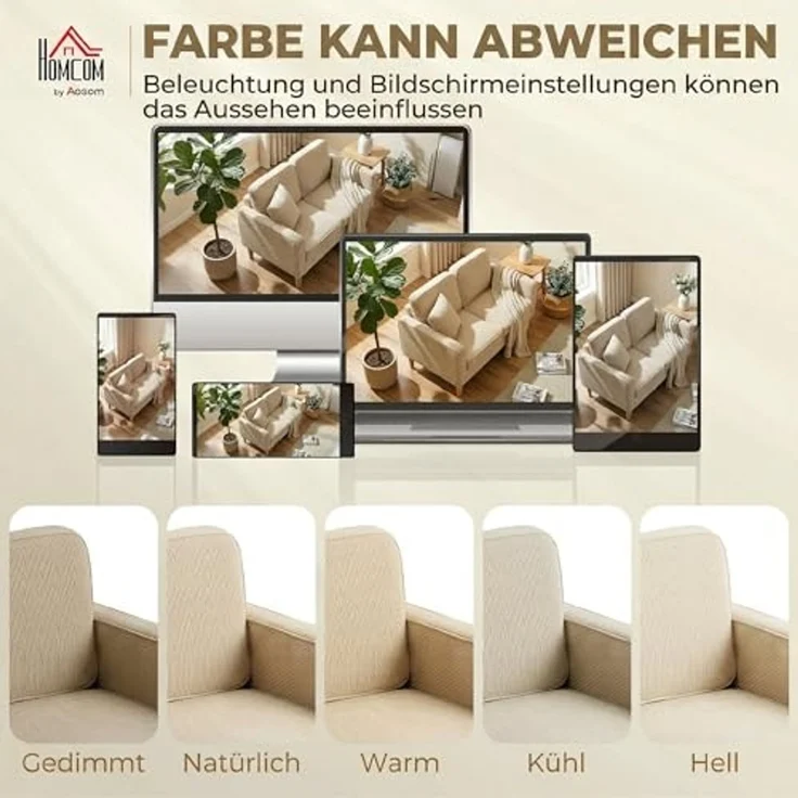 HOMCOM Loveseat Modern Polstersofa mit 2 Wurfkissen Stauraum Massivholzfüßen (Couch, 1-St, 2-Sitzer Sofa), aus Corduroy für Wohnzimmer, Schlafzimmer, Beige 117 x 63 x 79 cm – Bild 7