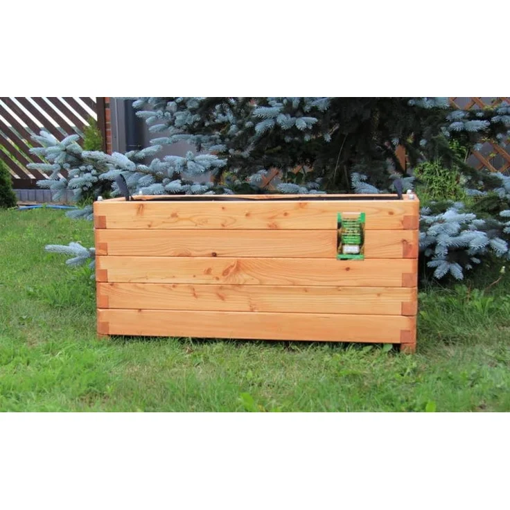Pflanzkasten 100 x 40 x 50 cm aus Lärche geschraubt mit Vlies, gerundeten Ecken und Griffen – Bild 1