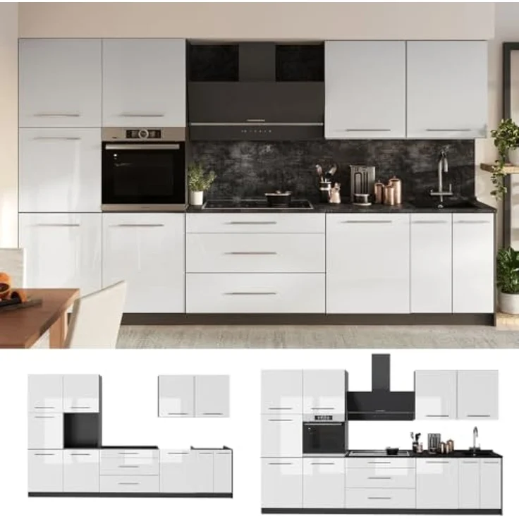 Küchenzeile Fame-Line Weiß Hochglanz/Anthrazit 340 cm ohne Arbeitsplatte Vicco – Bild 5