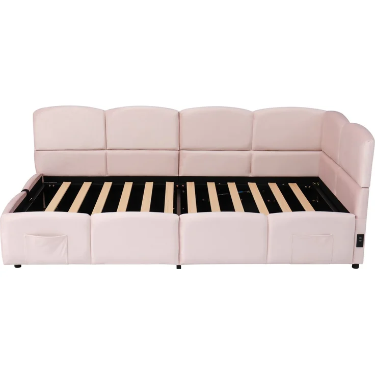 ZUBALIYA Schlafsofa 90 x 200 cm mit hydraulischem Bettkasten, USB-Anschluss, USB-C-Anschluss, Samt, Rosa – Bild 20