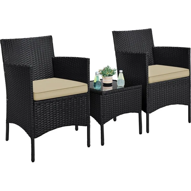 Yaheetech Balkonset, Gartenmöbel-Set 3-teilig, inkl. 2 Stühle mit Sitzkissen & Tisch