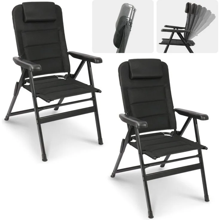 HOMECALL Klappstuhl Hochlehner Campingstuhl Gartenstuhl Gepolstert Faltstuhl Balkonstuhl (150 KG Belastbar Erstellbare Kopfstutze Anglerstuhl,Groß und Hoch, 2 St), mit 6-Fach Verstellbare lehne, für Camp Garten Balkon