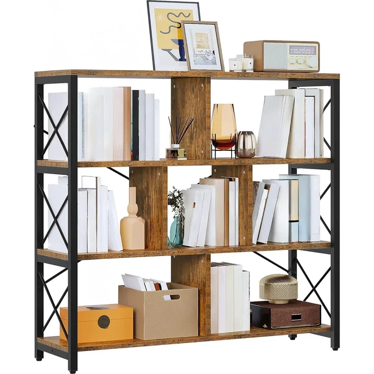 YITAHOME Bücherregal mit 4 Ebenen, Standregal 120cm Hoch Freistehendes Eck-Bücherregal, Offene Display-Aufbewahrung, Regale für Wohnzimmer Schlafzimmer Büro, Vintagebraun-schwarz – Bild 8