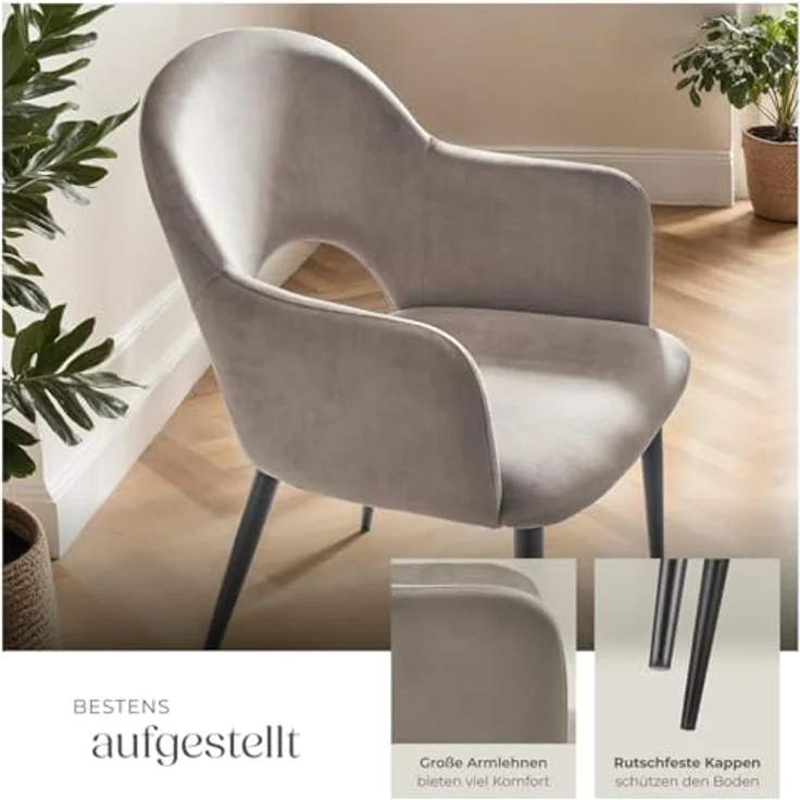 tectake Esszimmerstuhl Armlehnstuhl (4er Set, 4 St), in Samtoptik & gepolstert – Bild 7