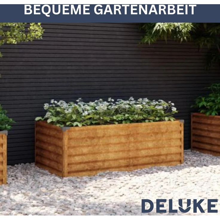 DELUKE® Hochbeet aus Cortenstahl AKSEL unten offen Hochbeet Metall Pflanzenbeet Metall Gartenbeet Blumenbeet Beet hoch Frühbeet für Garten Gemüsebeet, 291x50x36cm – Bild 3