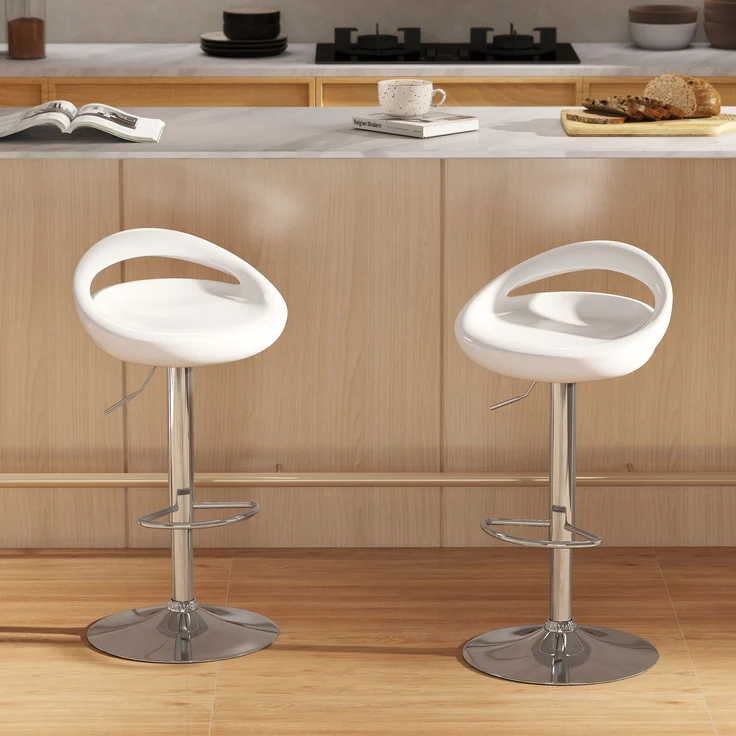 2er-Set Barhocker, höhenverstellbar, mit Rückenlehne und Fußstütze, um 360° drehbar, 46 x 41 x 76–96 cm, weiß – Bild 4