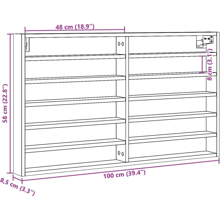 vidaXL Vitrinenschrank Schwarz 100x8,5x58 cm Holzwerkstoff 847941 – Bild 10