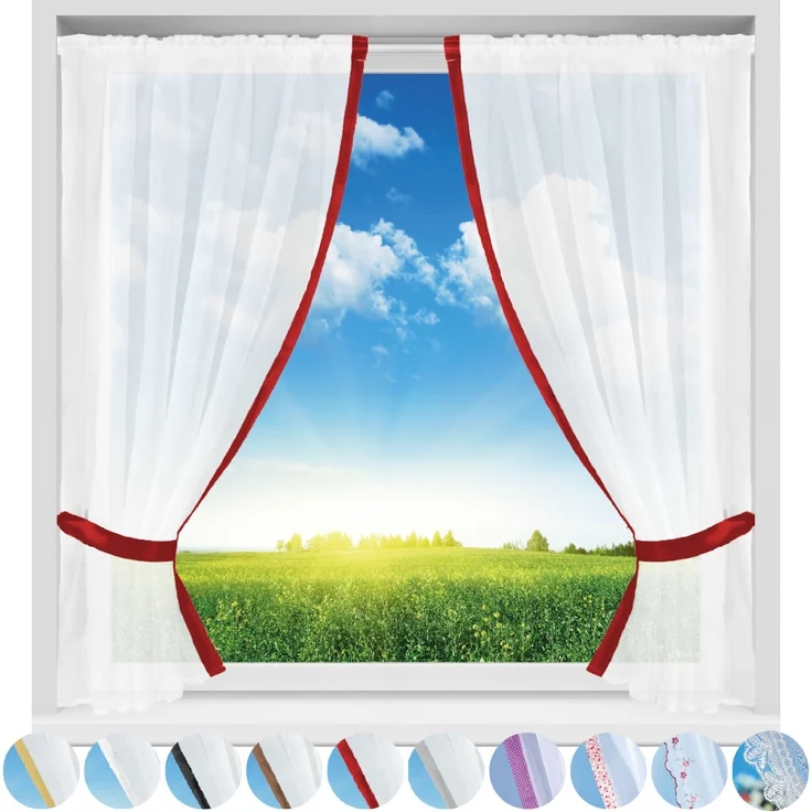 Gardinenset mit Stangendurchzug, Serie: Satin ca. 140x120 cm Auswahl: rot - bordeaux – Bild 2