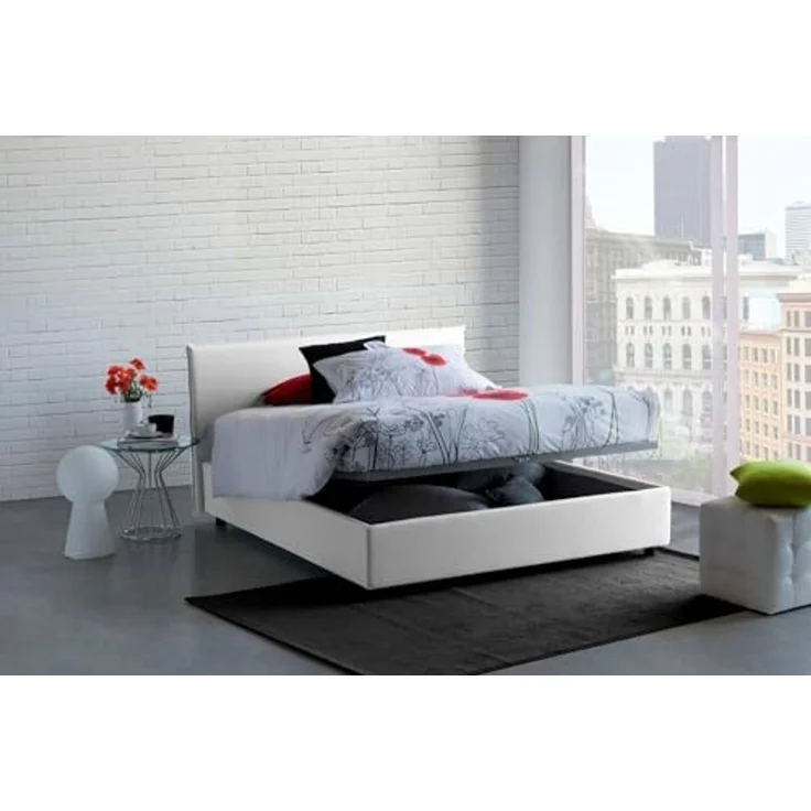 Talamo Italia - Doppelbett Bonella, Bettkasten mit Stoffbezug, 100 % Made in Italy, Öffnung vorne, geeignet für Matratzen 160x200 cm, Weiß – Bild 4