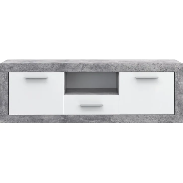 Lowboard >BACCIO< 2 Türen, 1 Schub, Betonoptik Lichtgrau / Weiß - 147,7x49,8x41cm BxHxT