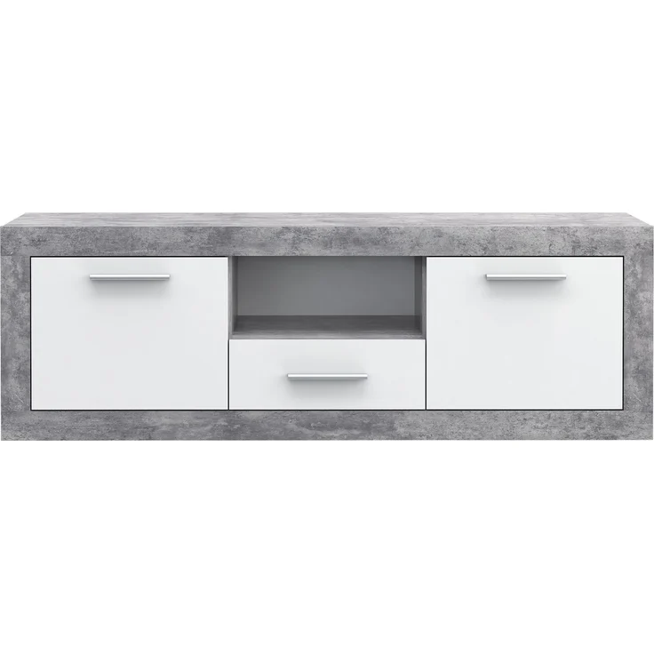 Lowboard >BACCIO< 2 Türen, 1 Schub, Betonoptik Lichtgrau / Weiß - 147,7x49,8x41cm BxHxT