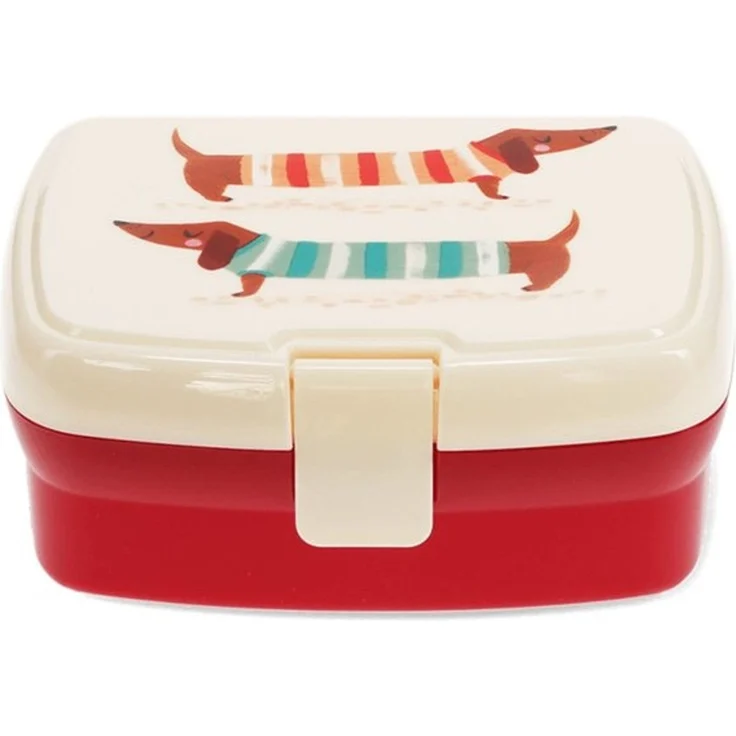 Rex London Lunchbox mit herausnehmbaren Fach Sausage Dog, Kunststoff, BPA-frei, (mit Clipverschluss, 2-tlg, ca. 17 x 13 x 7,5 cm), Dackel-Motiv, Snack Obst Behälter Dose Box – Bild 2