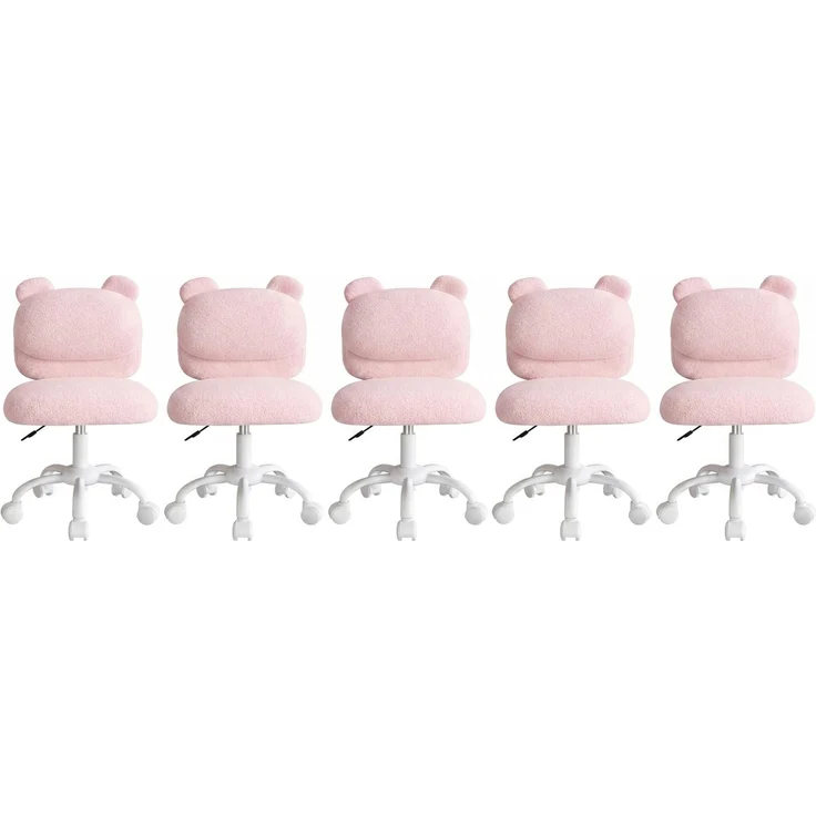 Marsail Schminktisch Stuhl, Schreibtischstuhl aus Teddyfleece, Rosa | Armlehnenlos, Bären-Rückenlehne, breitere Sitzfläche, leichtgängige Rollen, höhenverstellbar, für Schlaf & Arbeitszimmer,5pcs