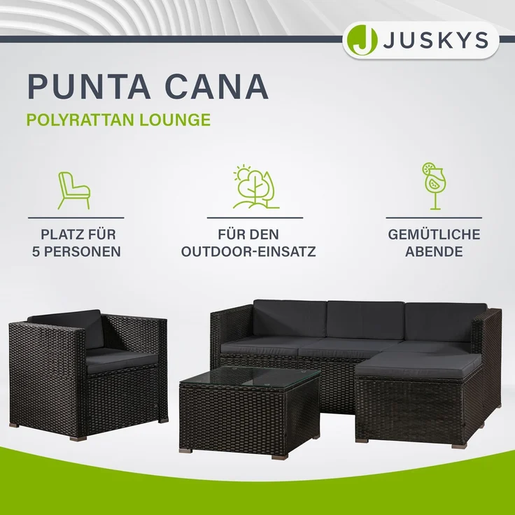 Juskys 'Punta Cana' Lounge, Polyrattan , Schwarz | Dunkelgrau, L – Bild 1