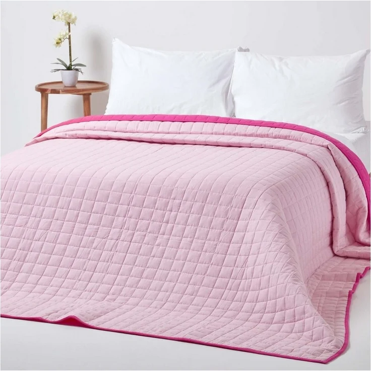 Plaid Gesteppte Tagesdecke aus 100% Baumwolle, pink/rosa, 150 x 200 cm, Homescapes – Bild 5