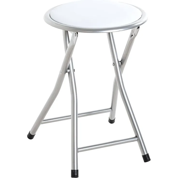 Klapphocker Olga / Ouzo, Kunstleder, Metall, Silber, Weiß, 30 x 45 x 30 cm