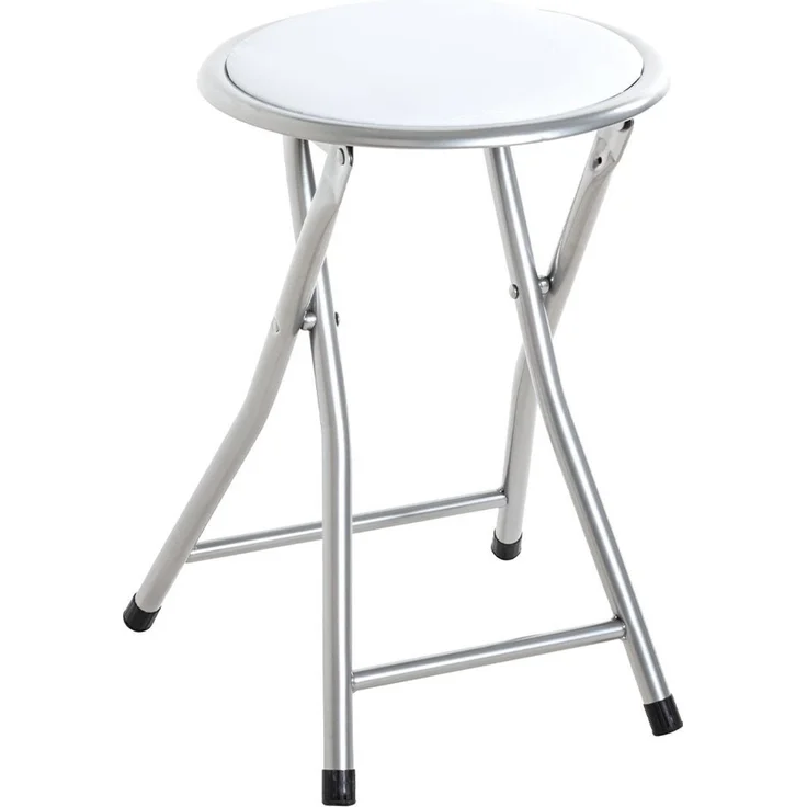 Klapphocker Olga / Ouzo, Kunstleder, Metall, Silber, Weiß, 30 x 45 x 30 cm – Bild 1