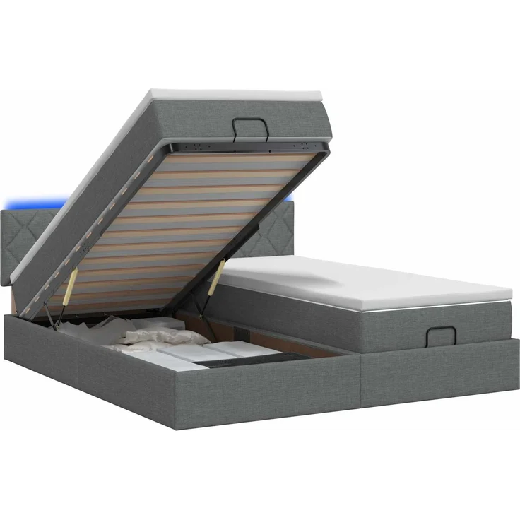 vidaXL Ottoman-Bett mit Matratze und LED Dunkelgrau 180 x 200 cm Stoff 3457295 – Bild 2
