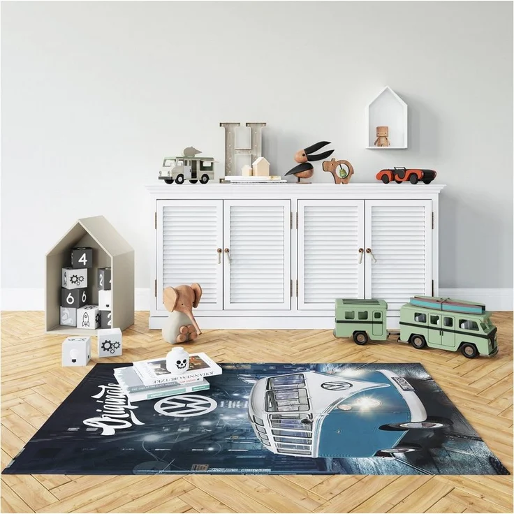 BERONAGE Teppich VW Volkswagen Teppich Bulli T1 Blau 100x133 cm, rechteckig, Höhe: 10 mm, rutschfest – Bild 2