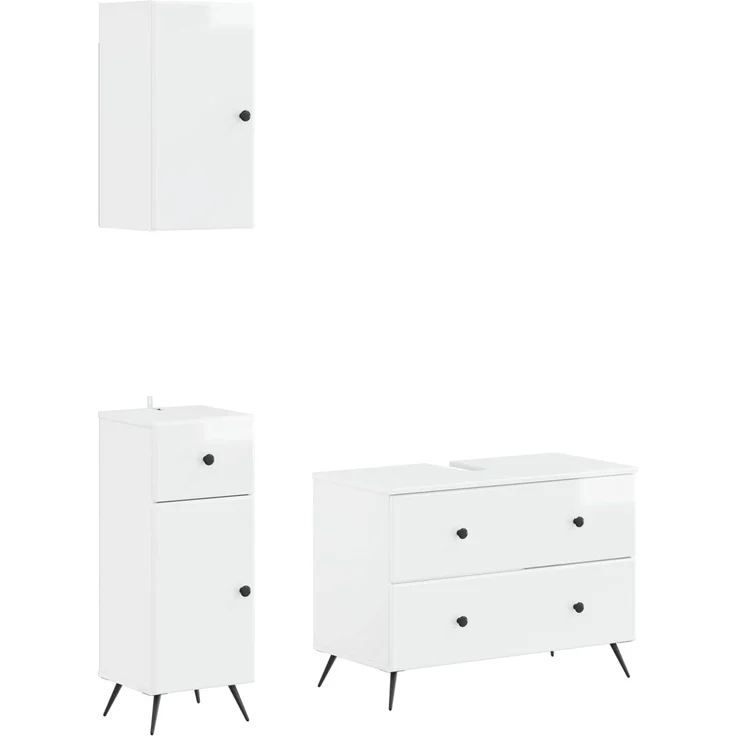 vidaXL 3-teiliges Badezimmer-Schranksystem BREDA Hochglanz Weiß 3417805 – Bild 1