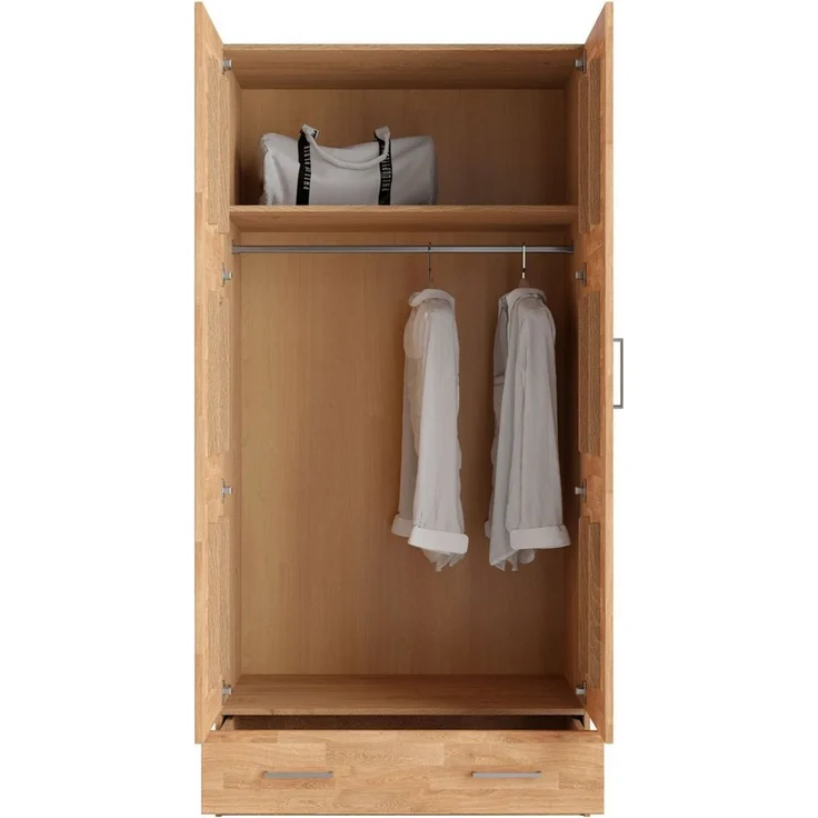 OTTO home Kleiderschrank Sabrina, 97x60x200cm, natürlicher Landhausstil teilmassiv, Buche oder Eiche, FSC-zertifiziert, Metallgriffe – Bild 2
