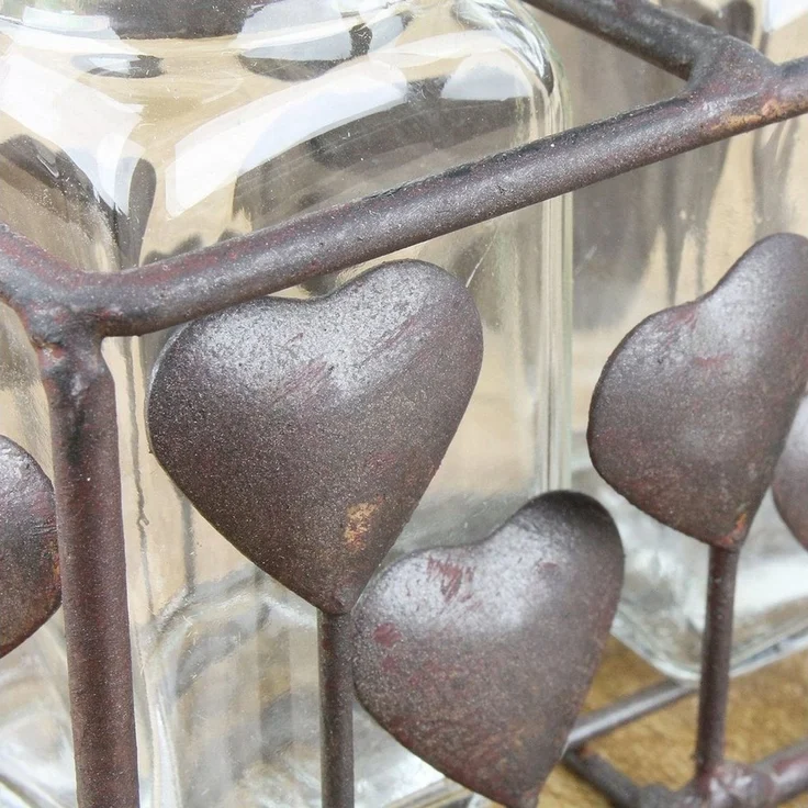 Macosa Home Salzstreuer & Pfefferstreuer Metall Herz Vintage-Stil Antik Braun Gusseisen, (Salz und Pfefferstreuer im Korb), Shabby Küchen Deko Pfeffstreuer Salzstreuer Gewürzstreuer – Bild 4
