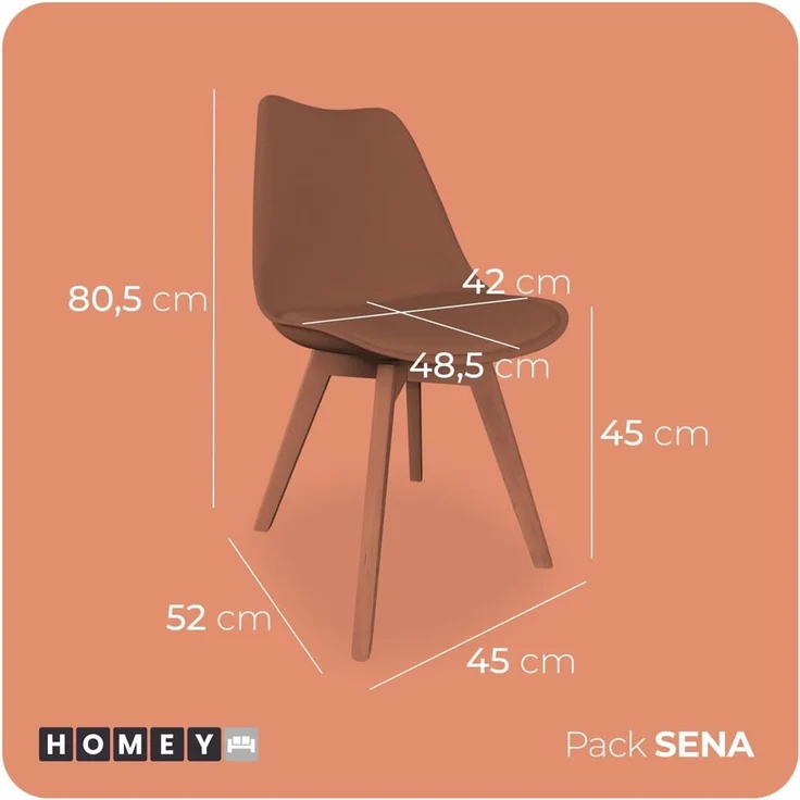 Homey, Skandinavische gepolsterte Stühle für Küche, Wohnzimmer oder Esszimmer, Modell Sena, Holzbeine, praktisch und funktional, einfache Montage, Grau – Bild 3