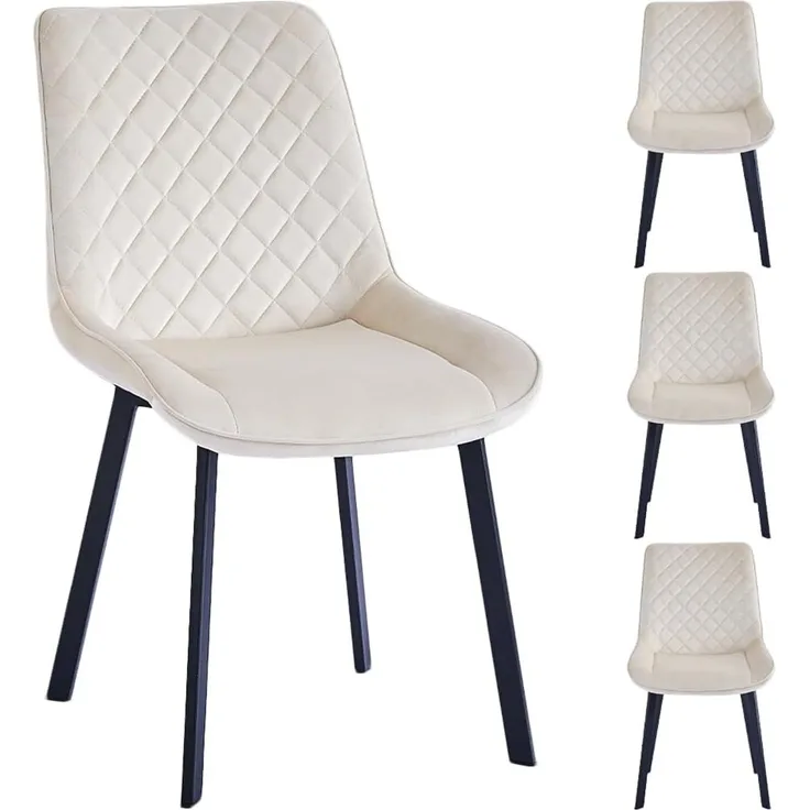 Shally Dogan Set mit 4 Stühlen für Esszimmer, Haus, Büro, Wohnzimmer, Wartezimmer, ergonomischer Stuhl mit Samtbezug und schwarzen Füßen, Sessel modernes Design, bequem mit robuster Struktur (Beige)