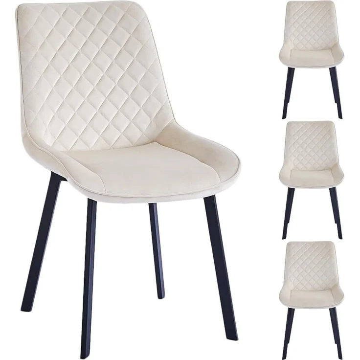 Shally Dogan Set mit 4 Stühlen für Esszimmer, Haus, Büro, Wohnzimmer, Wartezimmer, ergonomischer Stuhl mit Samtbezug und schwarzen Füßen, Sessel modernes Design, bequem mit robuster Struktur (Beige) – Bild 1