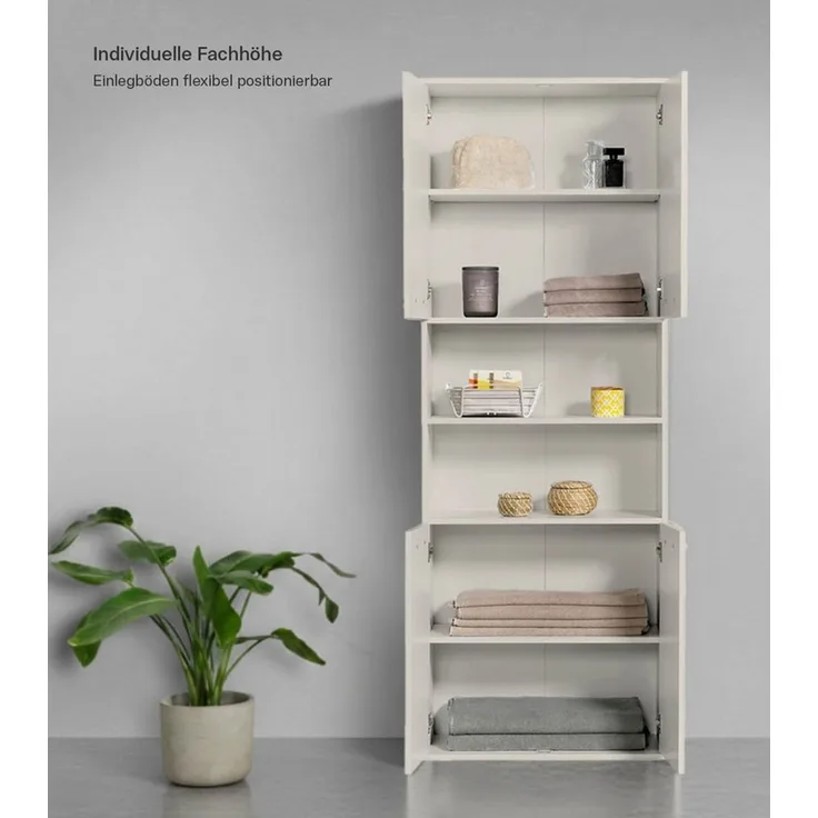 mokebo Hochschrank Der Kapitän (180 x 33 x 34 cm, in Kaschmir, mit 5 Einlegeböden) hoher Badschrank, Badezimmerschrank, Badregal in Beige Grau