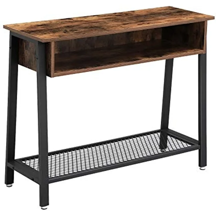 Vasagle Konsolentisch im Industrie-Design, Flurtisch, stabile Konsole, Sideboard mit Gitterablage und offenem Fach, einfache Montage, Eingangsbereich, Wohnzimmer, Holzoptik Vintage von Songmics LNT93X