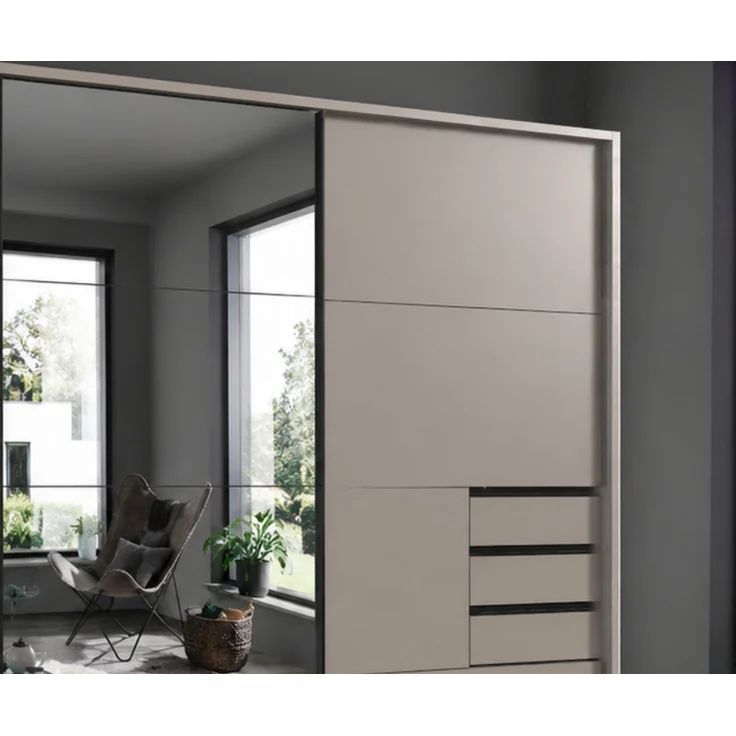 Schwebetürenschrank Kleiderschrank 3-trg 273cm Sandgrau Spiegel u. Passepartout – Bild 5