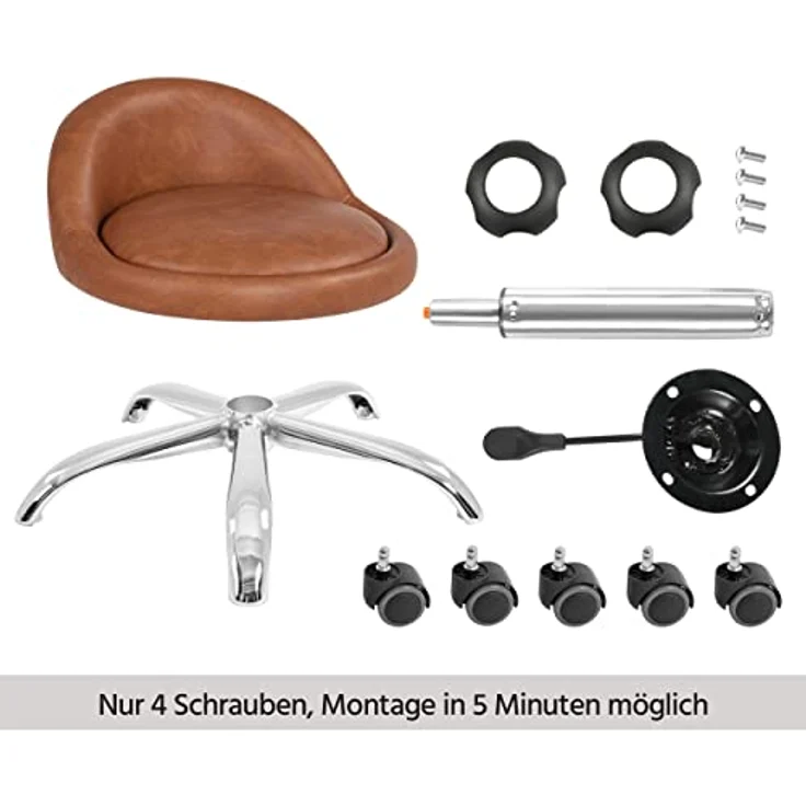 Yaheetech Rollhocker Bürohocker mit Rollen, Drehhocker mit niedriger Rückenlehne, Arbeitshocker Höhenverstellbar, Sitzhöhe 46,5-61 cm Braun – Bild 8