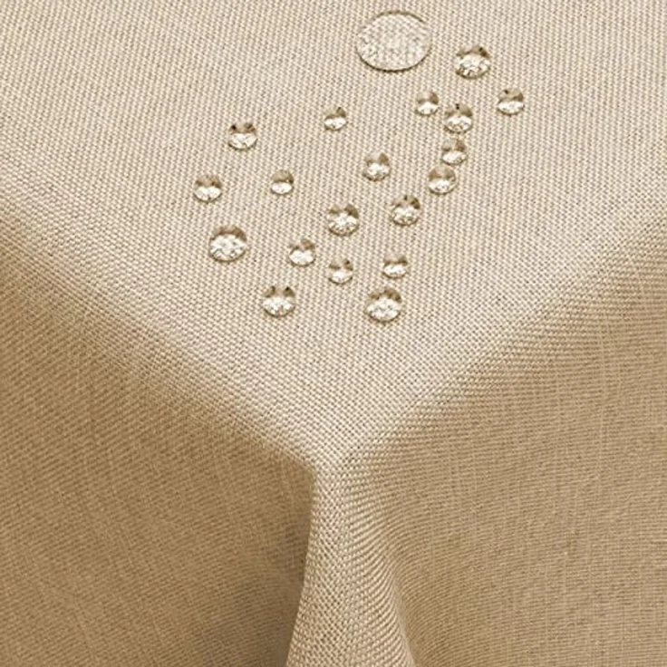 DecoHomeTextil Leinen Optik Tischdecke, Rechteckig 135 x 180 cm Beige Sand, wasserabweisend, fleckenabweisend, abwaschbar, Lotuseffekt, bügelfrei – Bild 1
