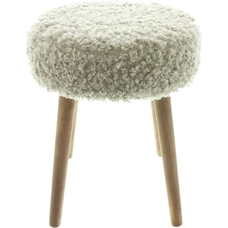 Dekoleidenschaft Polsterhocker "Schaffell" Holz & Kunstfell Ø 35 x 45 cm, Hocker Sitzhocker Fußhocker – Bild 2