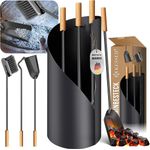 KESSER® Kaminbesteck Set 4-teiliges Kaminzubehör – Modern Design, beschichtet, Hochwertige Kamingarnitur aus 4 Teilen: Besen, Schaufel, Schürhaken, Ständer Stahl Edelstahlgriffe Anthrazit