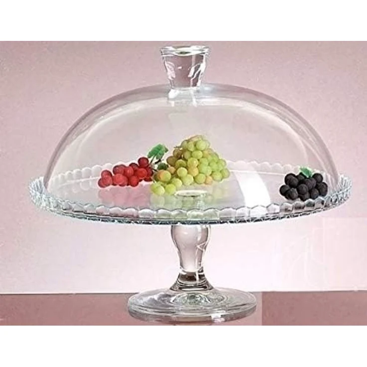 Kuchenteller mit Kuppelfuß, Gebäckserviceständer, breite Glasservierung, Dessert, Cupcake, Kekse mit Deckel, dekorative große Platte mit Stiel und Deckel – Bild 3