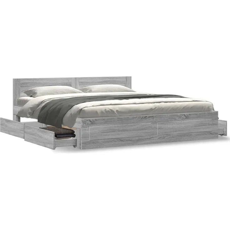 vidaXL Bettgestell mit Kopfteil Grau Sonoma 180x200 cm Holzwerkstoff 3295546 – Bild 4