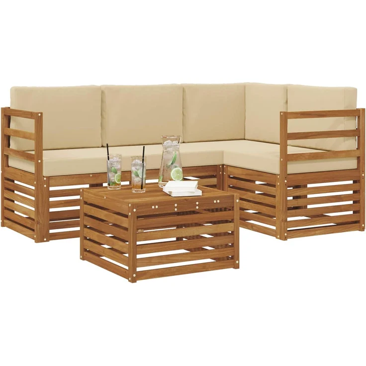 vidaXL Outdoor-Sofagarnitur 5 stk. 4-Sitzer Natur und Beige 3374753 – Bild 3