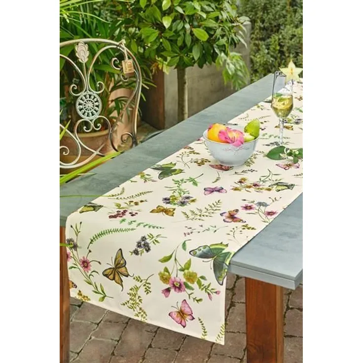 Tischläufer "Sommerwiese" 40x150 cm, beige, Blumen & Schmetterlinge, Tischband, Mitteldecke