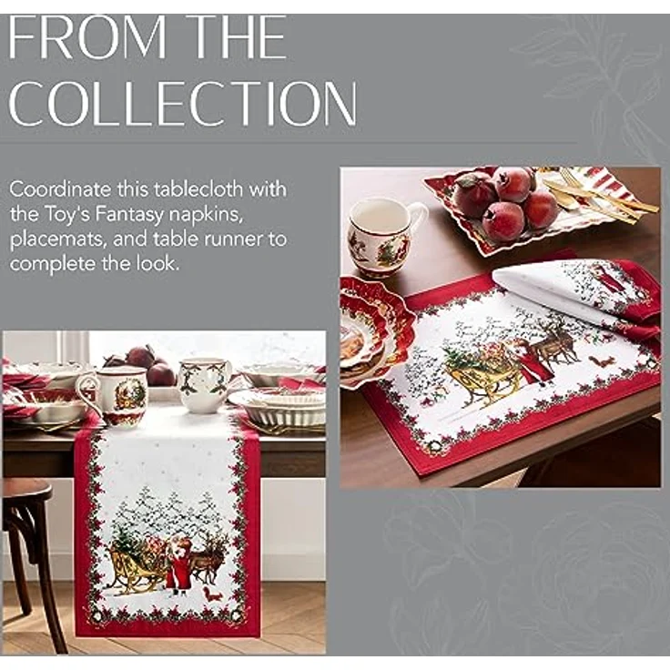 Elrene Home Fashions Villeroy & Boch Toy's Fantasy Holiday/Christmas Santa Winter Woodland Engineered Fabric Tablecloth, 152,4x213,4 cm, oval, Mehrfarbig – Bild 7