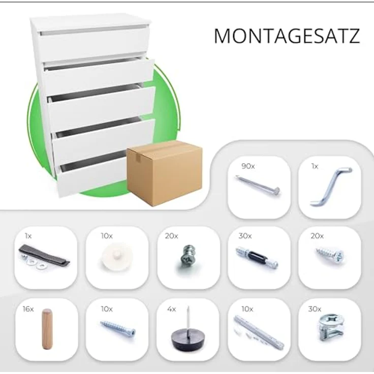 CDF Kommode Malwa M5 | Farbe: Weiss | Schrank für Dokumente, Kleinigkeiten | Ideal für Wohnzimmer, Schlafzimmer, Kinderzimmer, Jugendzimmer und Büro | 5 geräumige Schubladen – Bild 6