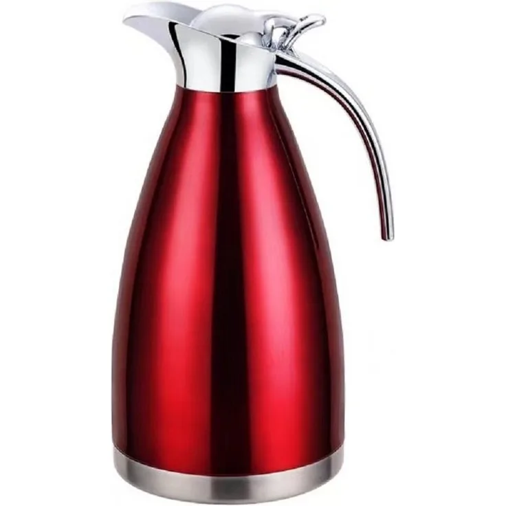 Thermoskanne 2L Isolierkanne Teekanne Thermosflasche Kaffeekanne Rot