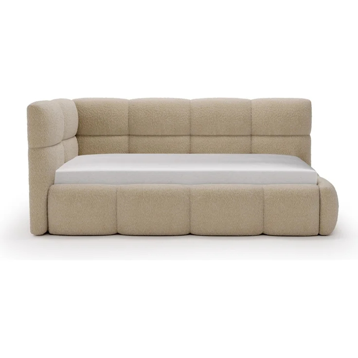 GRAINGOLD Modo One Jugendbett 90x200, Einzelbett mit Bettkasten, mit Lattenrost, Bouclé-Stoff, Rechts, Dunkelbeige – Bild 3