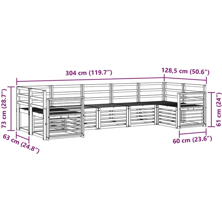 vidaXL Outdoor-Sofagarnitur 7 stk. 7-Sitzer Weiß Massivholz Akazie 3392444 – Bild 6