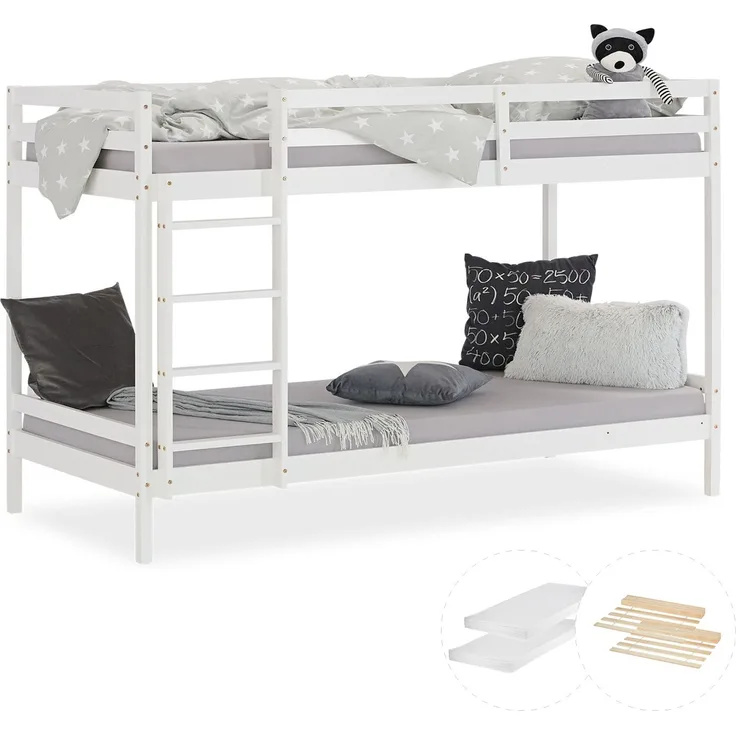 Etagenbett mit Matratzen Doppelstockbett 90x200 cm Hochbett Stockbett Kinderbett