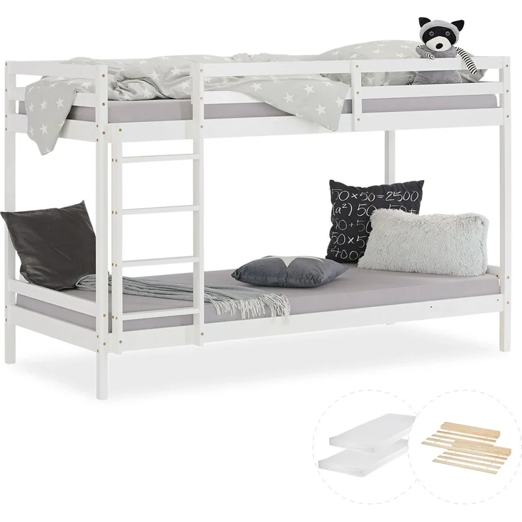 Etagenbett mit Matratzen Doppelstockbett 90x200 cm Hochbett Stockbett Kinderbett – Bild 1