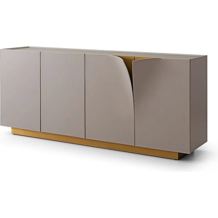 KAWOLA Sideboard EMMA Kunstleder grau Fuß Edelstahl messingfarben 78 x 42 x 180 cm – Bild 3